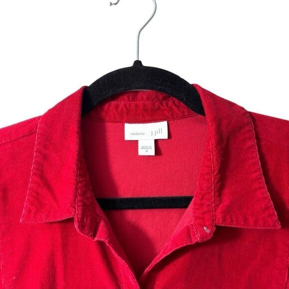 J. Jill M red corduroy fine wale cotton soft button front long sleeve tunic shir - Picture 3 of 11